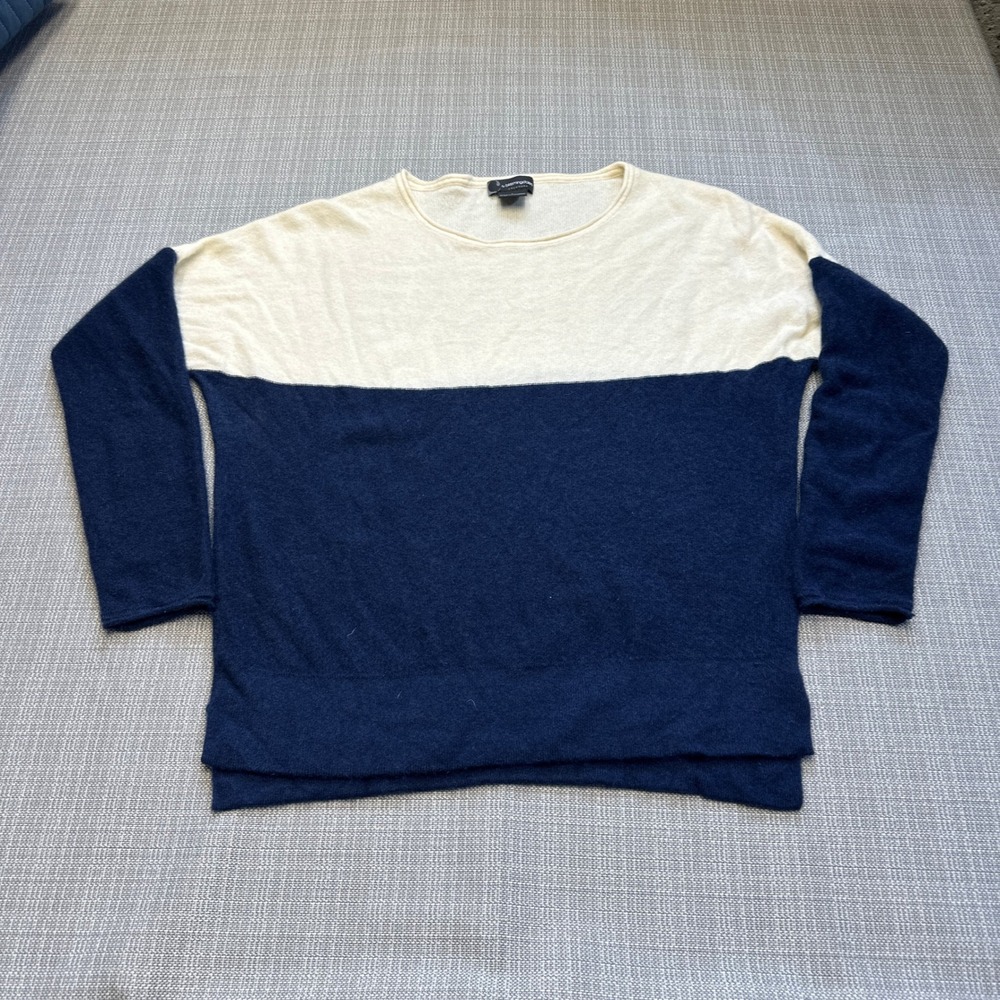 Cashmere‎ Colorblock Sweater Womens Large Bloomingdales Navy White Preppy Luxury